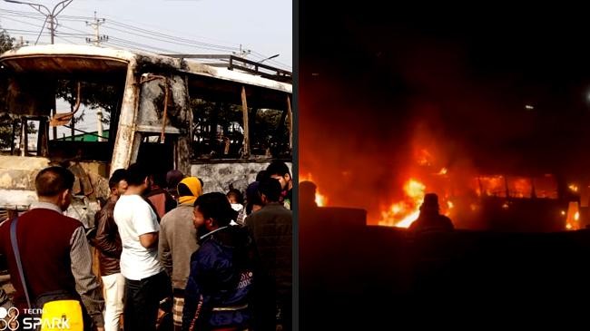 ambulance 2 buses catch fire in savar