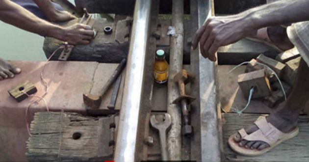 bamboo used to repair railway