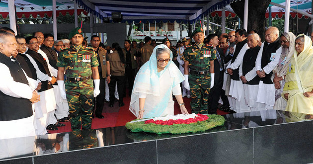 pm respects bongobondhus grave