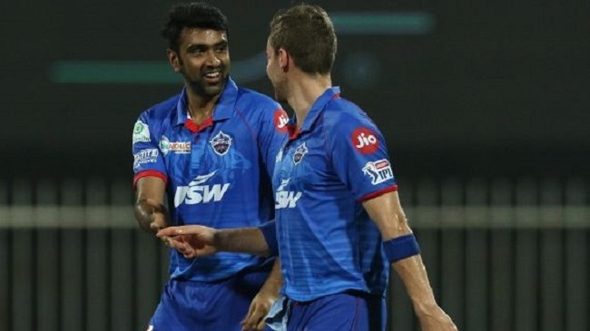 ashwin celebrates a wicket with nortje