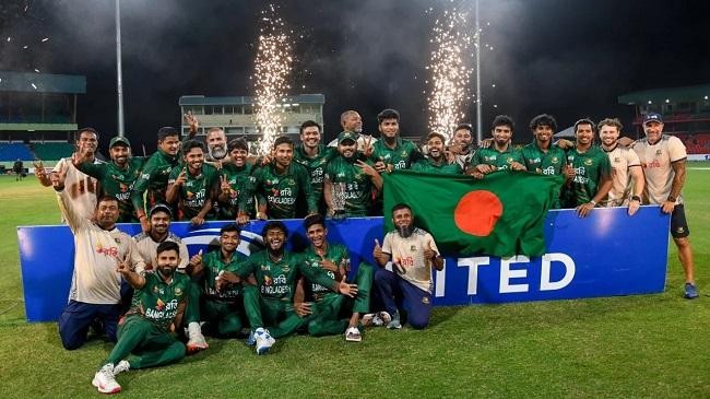 bangladesh celebrate after sweeping west indies 3 0 in the t20i series