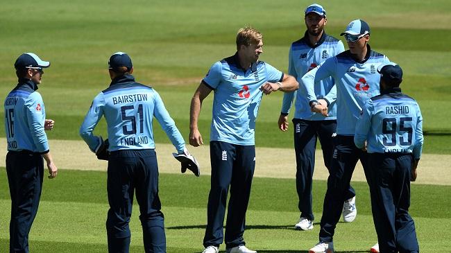 england celebrates a wicket over ireland