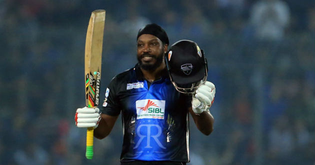 gayle celebrates another bpl century