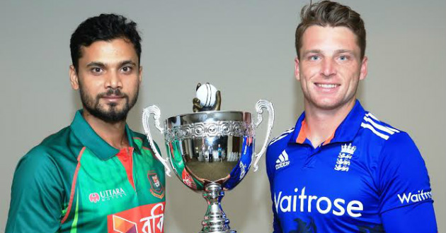 mashrafe and joss buttler posed with trophy