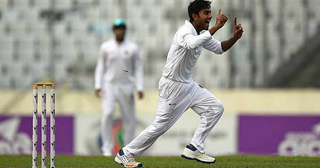 mehedi hasan celebrating after taking an english wicket