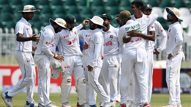 nahid rana gets a hug from shakib al hasan after taking a wicket