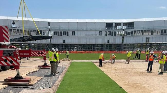 pitch installation at the nassau county international cricket stadium