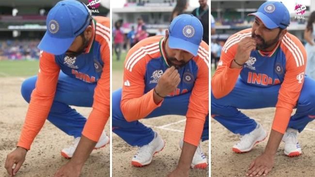 rohit sharma eating pitch