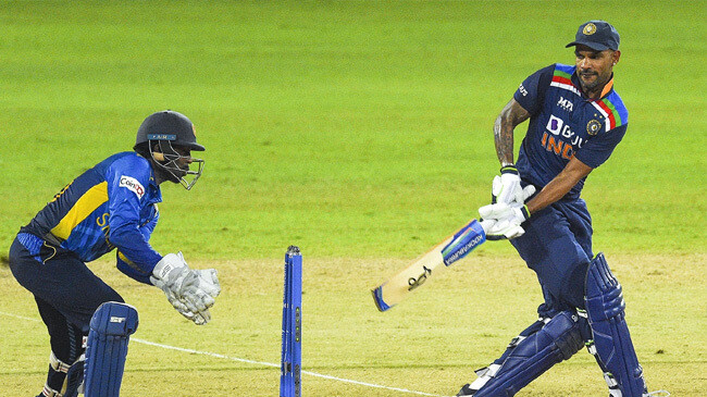 shikhar dhawan tries to sweep india vs sri lanka 1st odi colombo july 18 2021