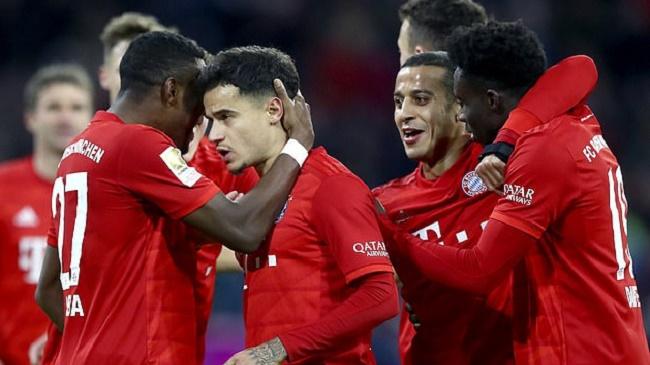 coutinho scored his first hat trick for bayern munich