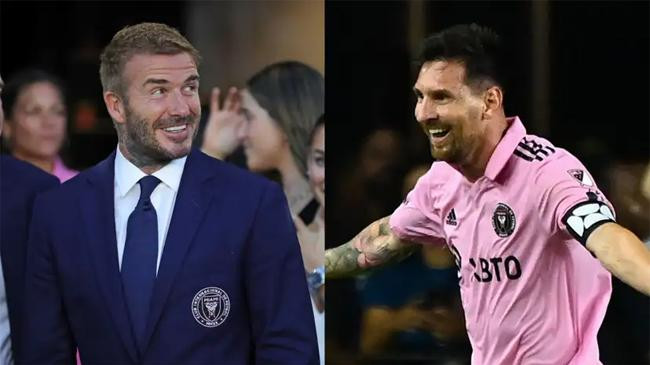 david beckham reacts as lionel messi