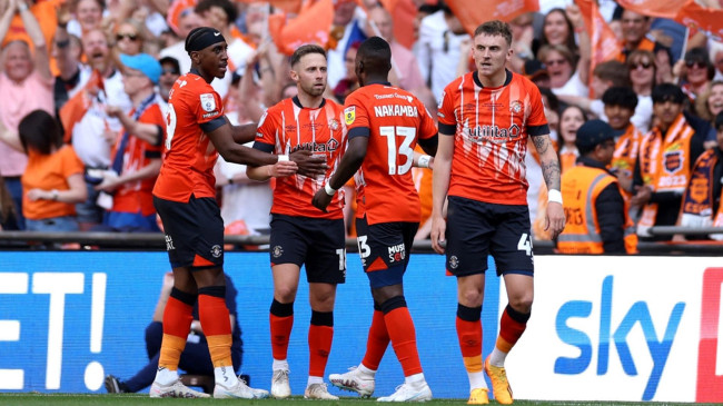 luton town players celebrating 2023