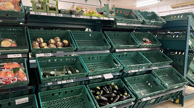 empty vegetable crates at a supermarket in london last week