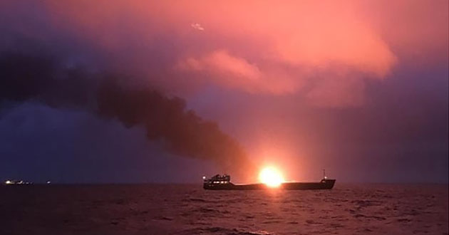 fire to cargo ships in black sea