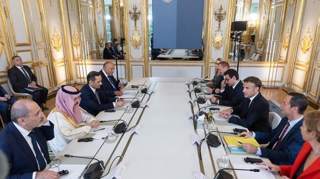 french president macron meets with arab delegation to discuss gaza