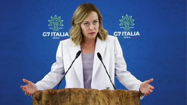 giorgia meloni speaking after the g7 summit