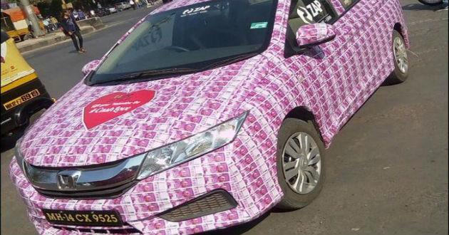 india car covered with note