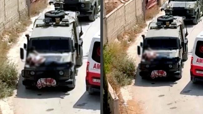 israeli army straps palestinian on military jeep