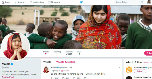 malala started using twitter