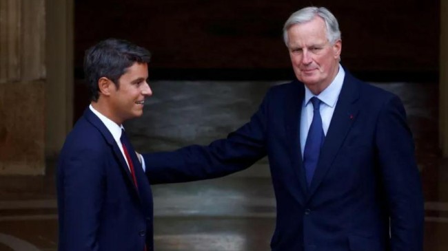 michel barnier r with gabriel attal