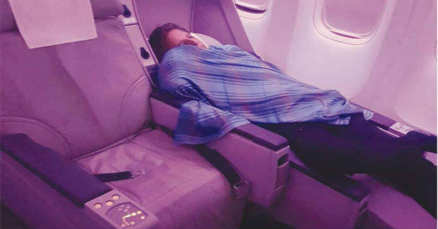 pilot sleeps at business class cabin