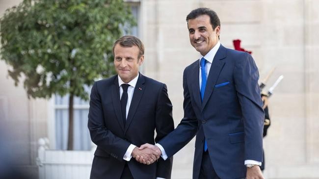 qatars emir sheikh tamim bin hamad al thani and french president emmanuel macron