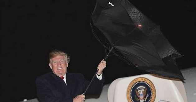 trump nearly loses umbrella